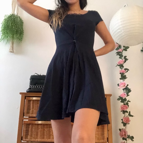 SOLD - Hollister Dark Navy Lacy A-line V-neck Dress - Picture 2 of 3
